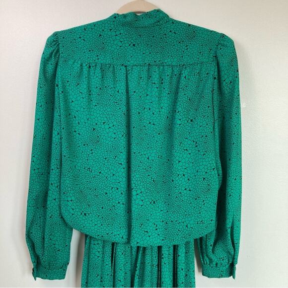 Vintage Womens M Kelly Green Alligator Print Tie Neck Secretary Twee Midi Dress - Picture 7 of 9